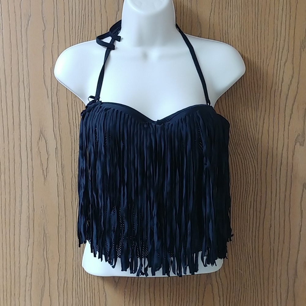 Padded Tankini Top, Mesh & Fringe